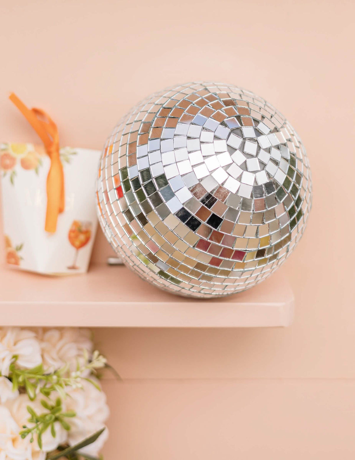 Discokugel zum Aufhängen, Spiegelglas, Silber, 16cm, steckbar, Disco-Deko