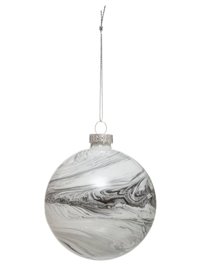 Boule de noël en verre effet marbre gris et blanc