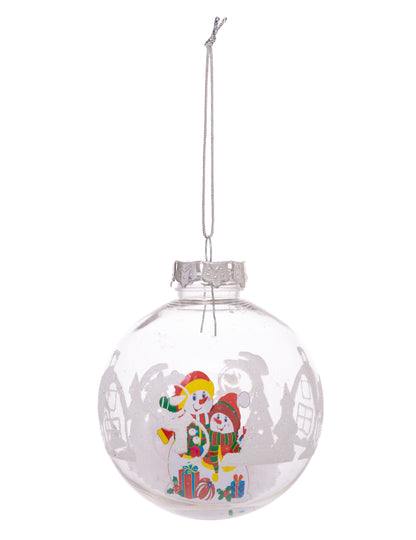 Boule de noël personnages pour sapin transparente avec bonshommes de neige