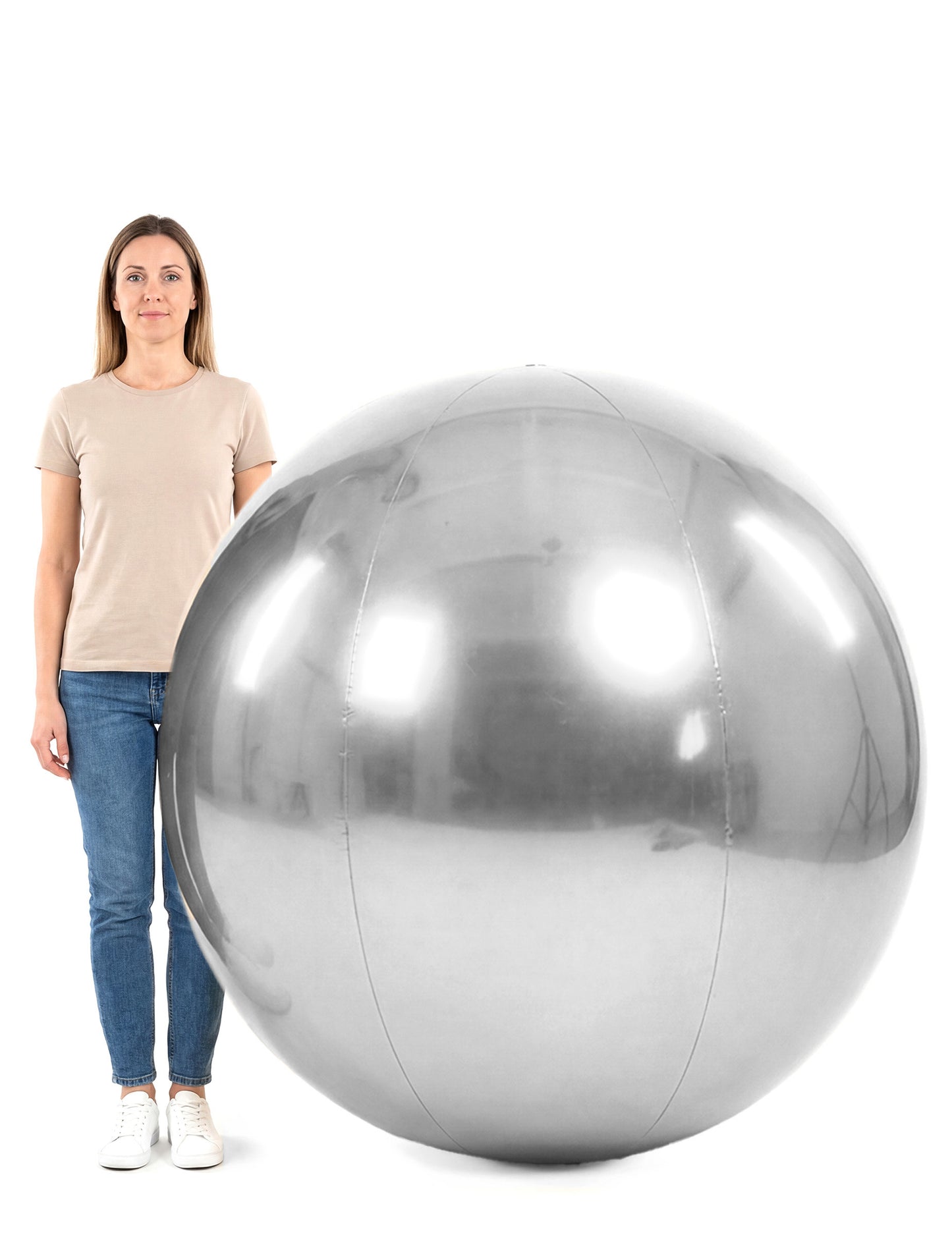 Nafukovacia strieborná zrkadlová guľa 120 cm