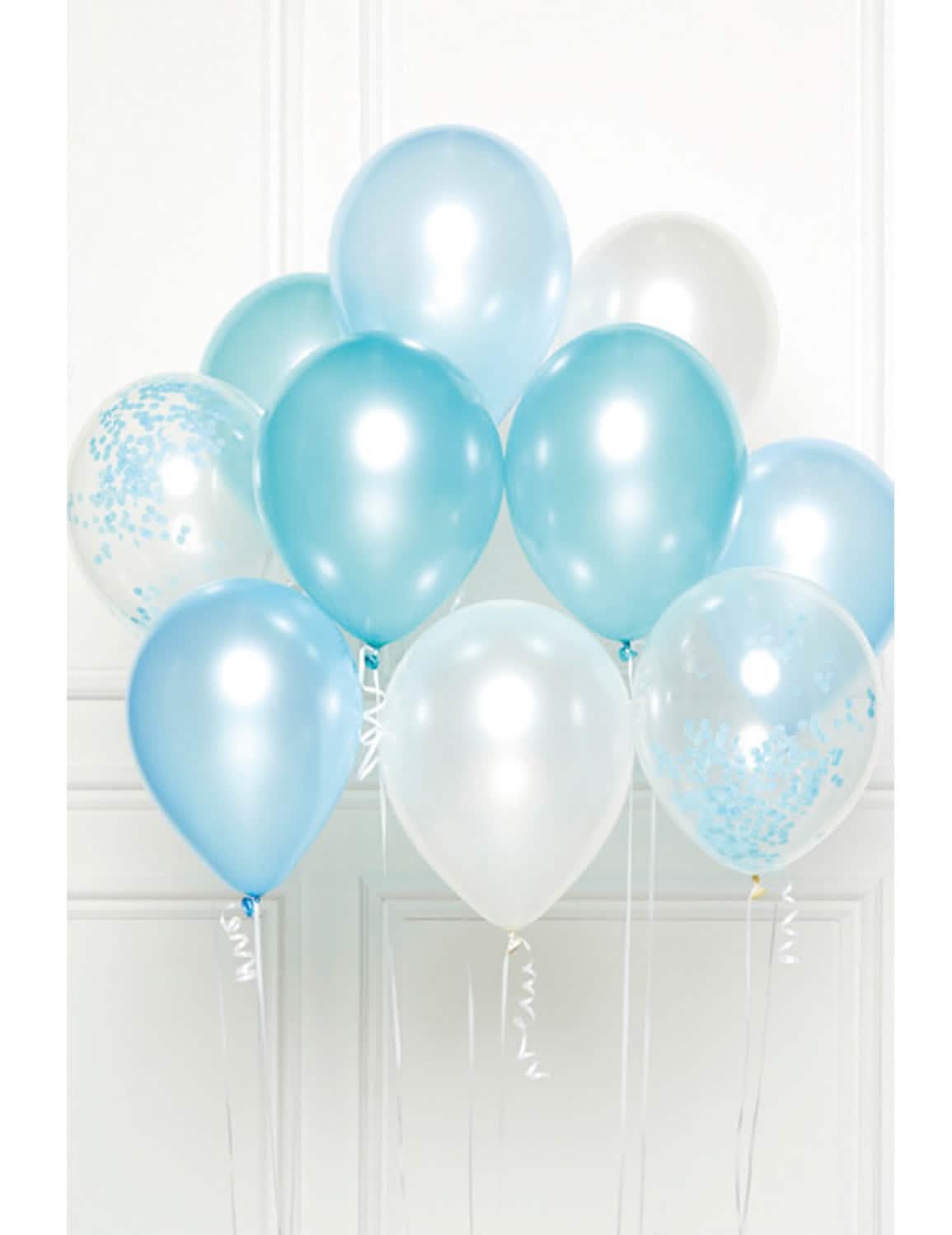 Bouquet de 10 ballons en latex pour décoration bleu avec confettis