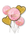 Bouquet de 5 ballons aluminium oh baby pour baby shower rose et or