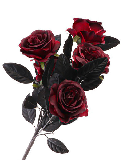 5er-Bouquet weinrote Rosen mit schwarzen BlÃ¤ttern 48 cm