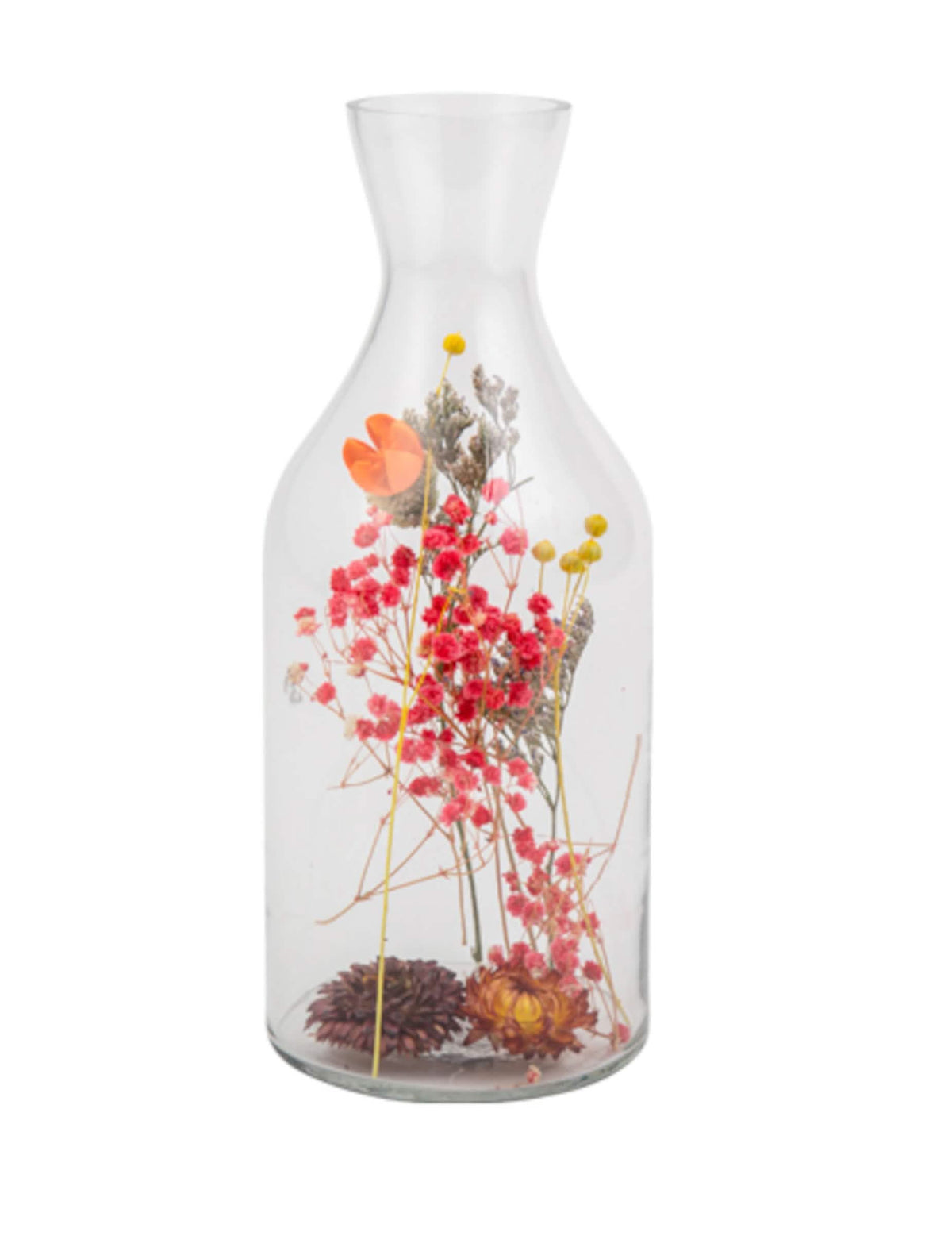 Détail du goulot de la bouteille fleurs séchées pour décoration