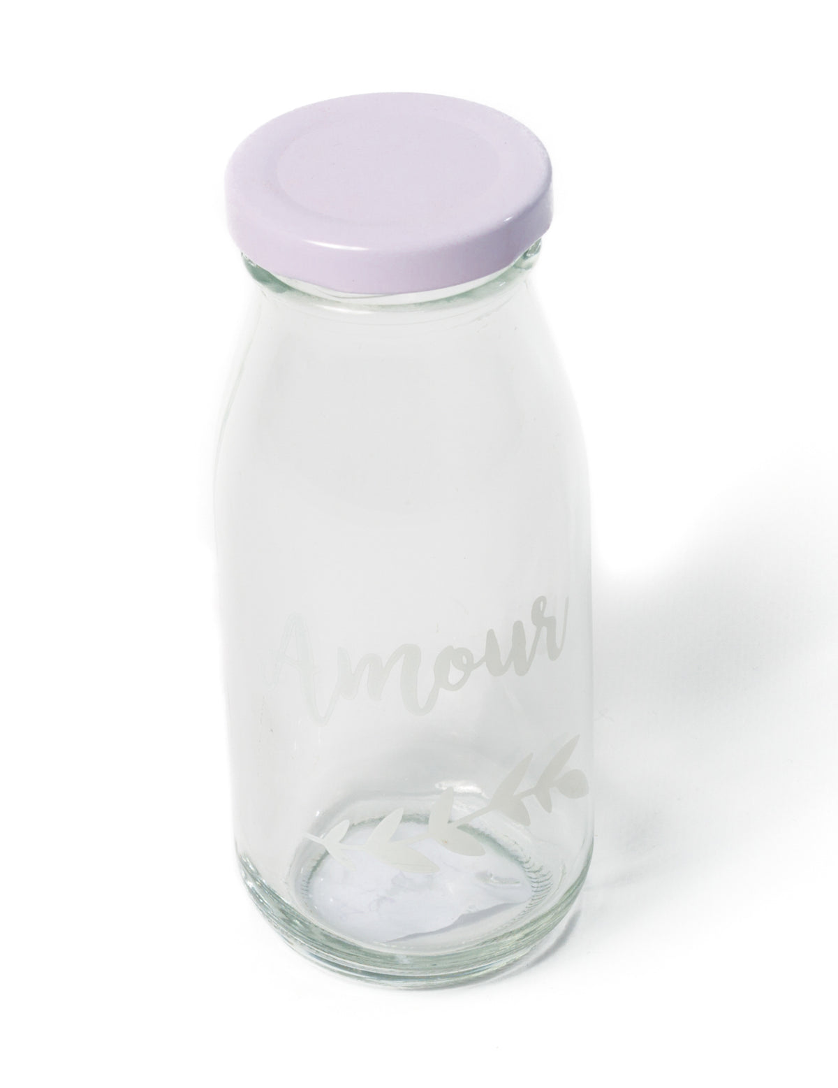 Bouteille en verre candy bar amour pour mariage avec bouchon lilas