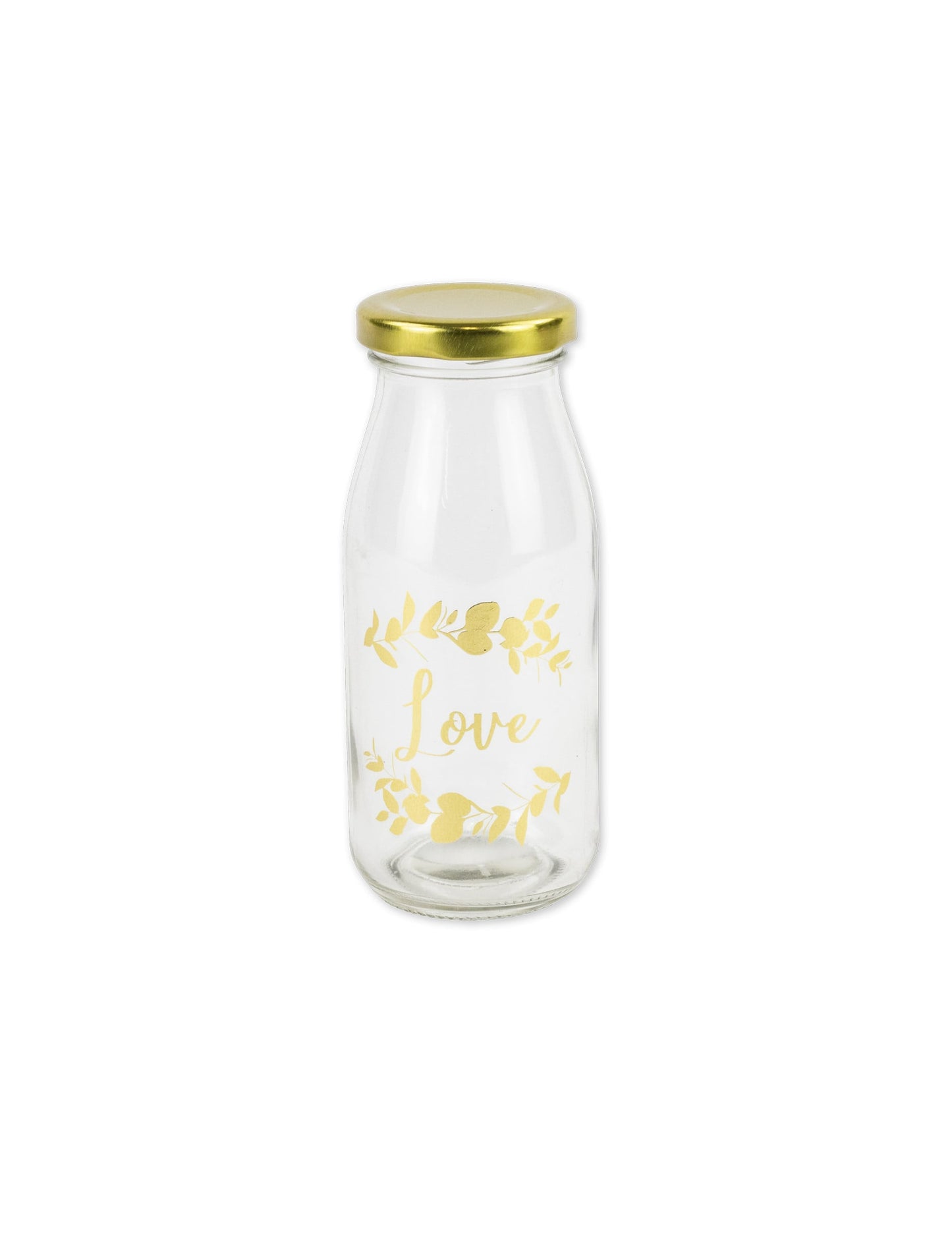 Bouteille en verre candy bar love motifs fougères et bouchon or 6 x 14 cm