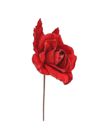 Glitzernder Samtrosenzweig in Rot - 21 cm