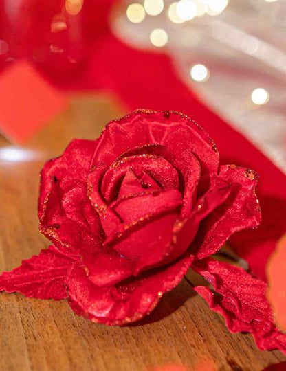 Glitzernder Samtrosenzweig in Rot - 21 cm
