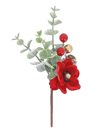 Deko-Zweig Élégance aus Samt in Rot, Grün und Gold - 18,5 cm