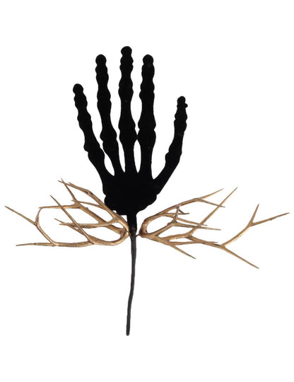 Schwarzer und goldener Samtzweig mit Skeletthand (22 cm)