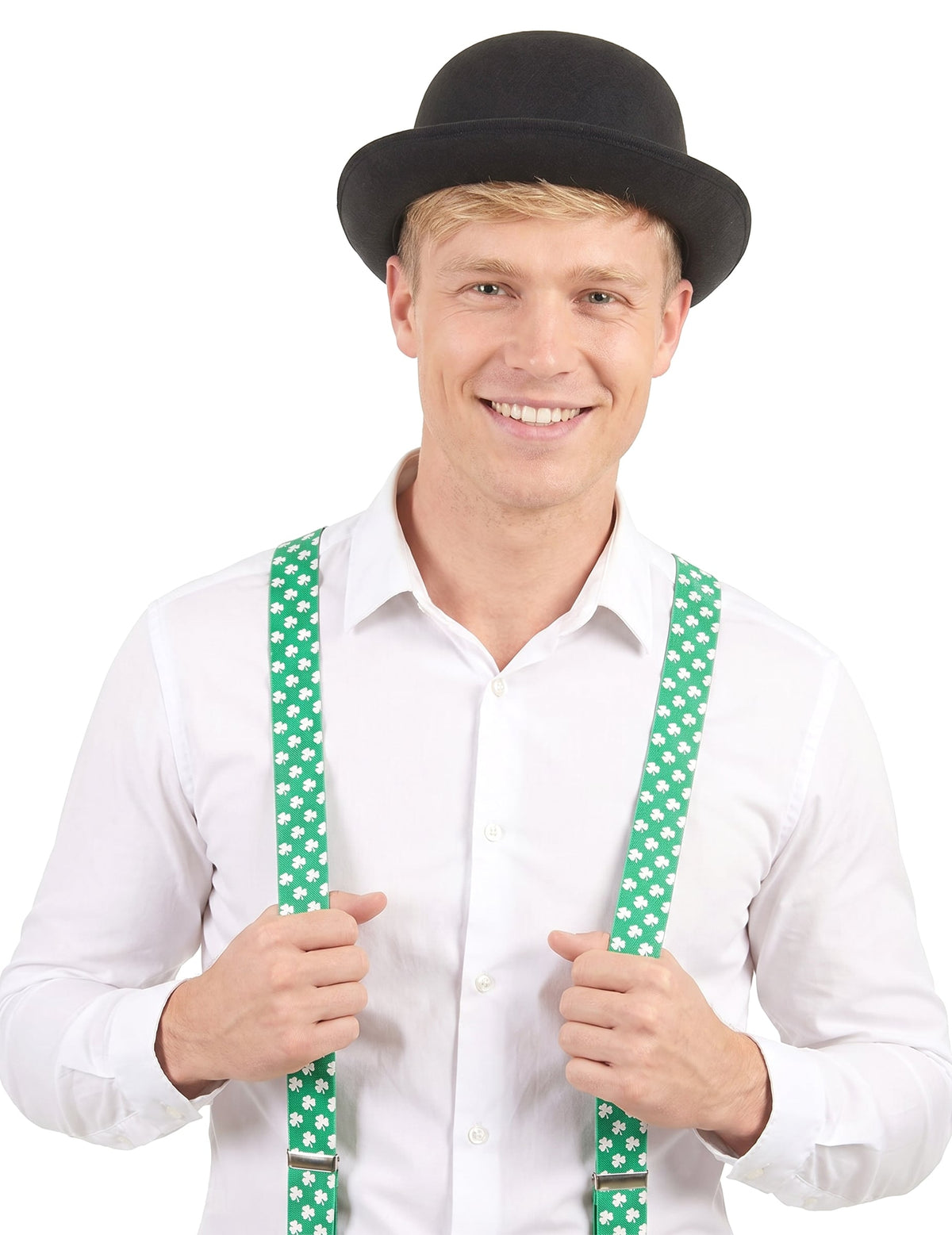 Grüne Hosenträger mit weißen Klee