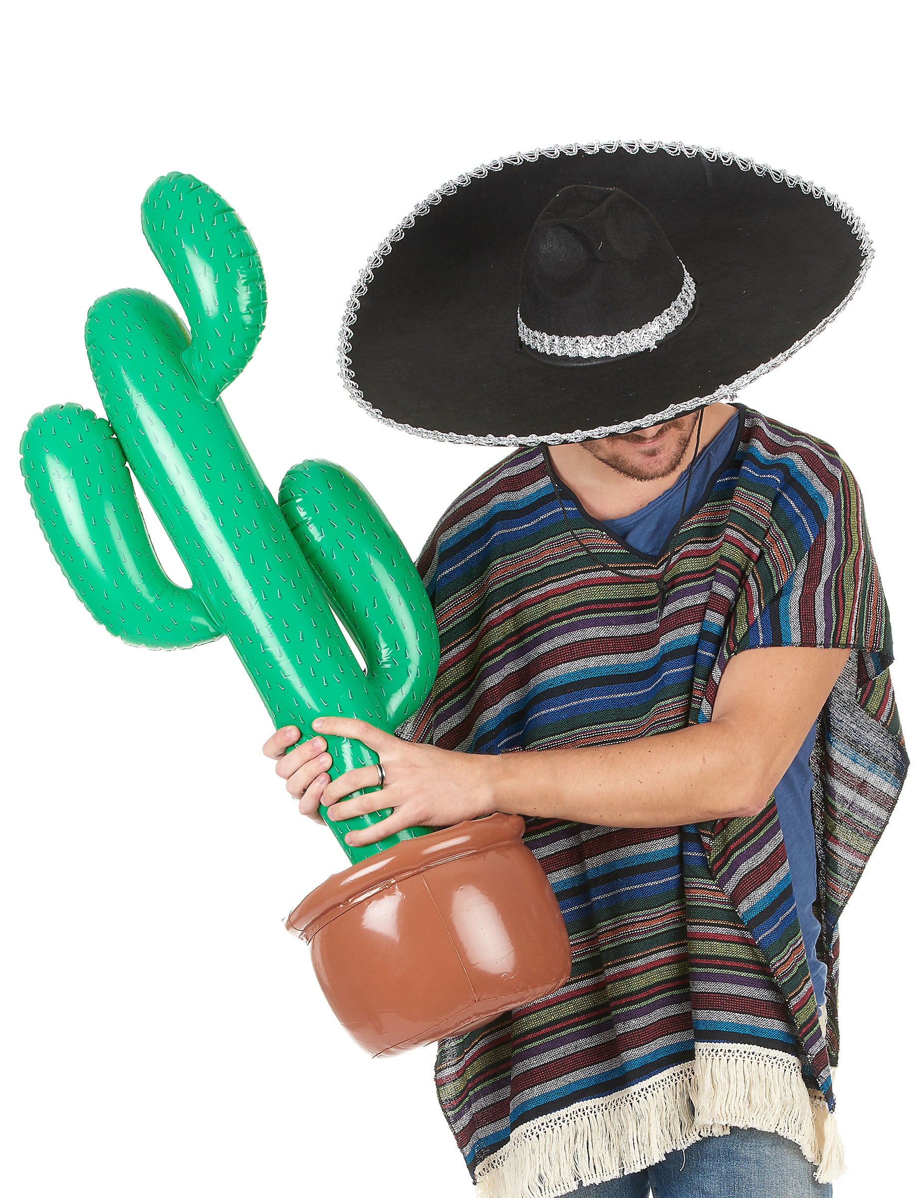 Mise en situation du cactus gonflable vert avec pot marron