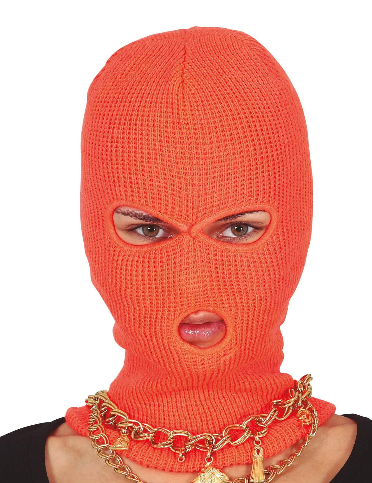 Gros plan de la cagoule néon pour adulte orange