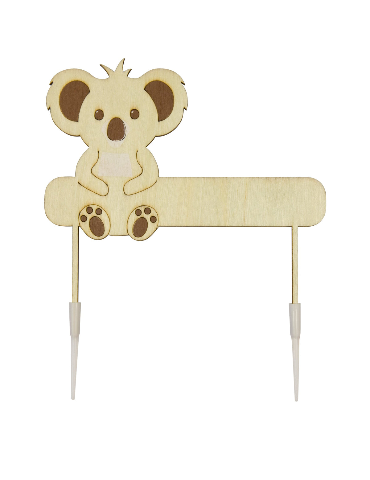 Cake topper en bois personnalisable koala pour décoration de gâteau en bois clair