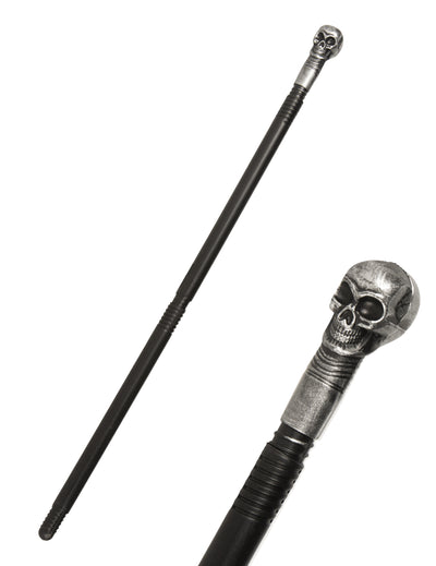 Totenkopf-Zepter Halloween-Zubehör Gehstock schwarz-silber 75 cm