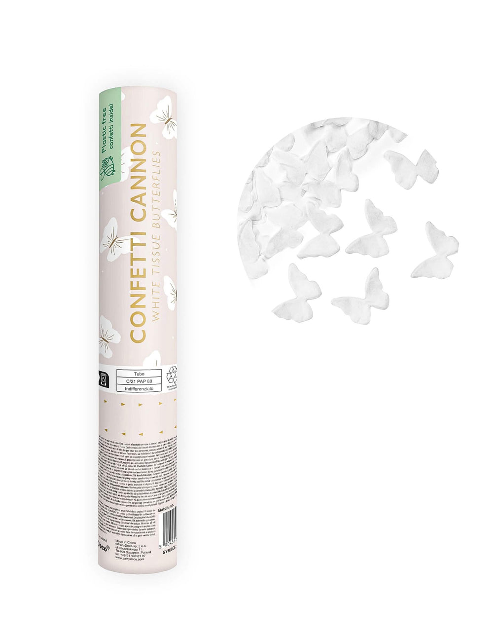Canon à confettis papillons pour fête blancs