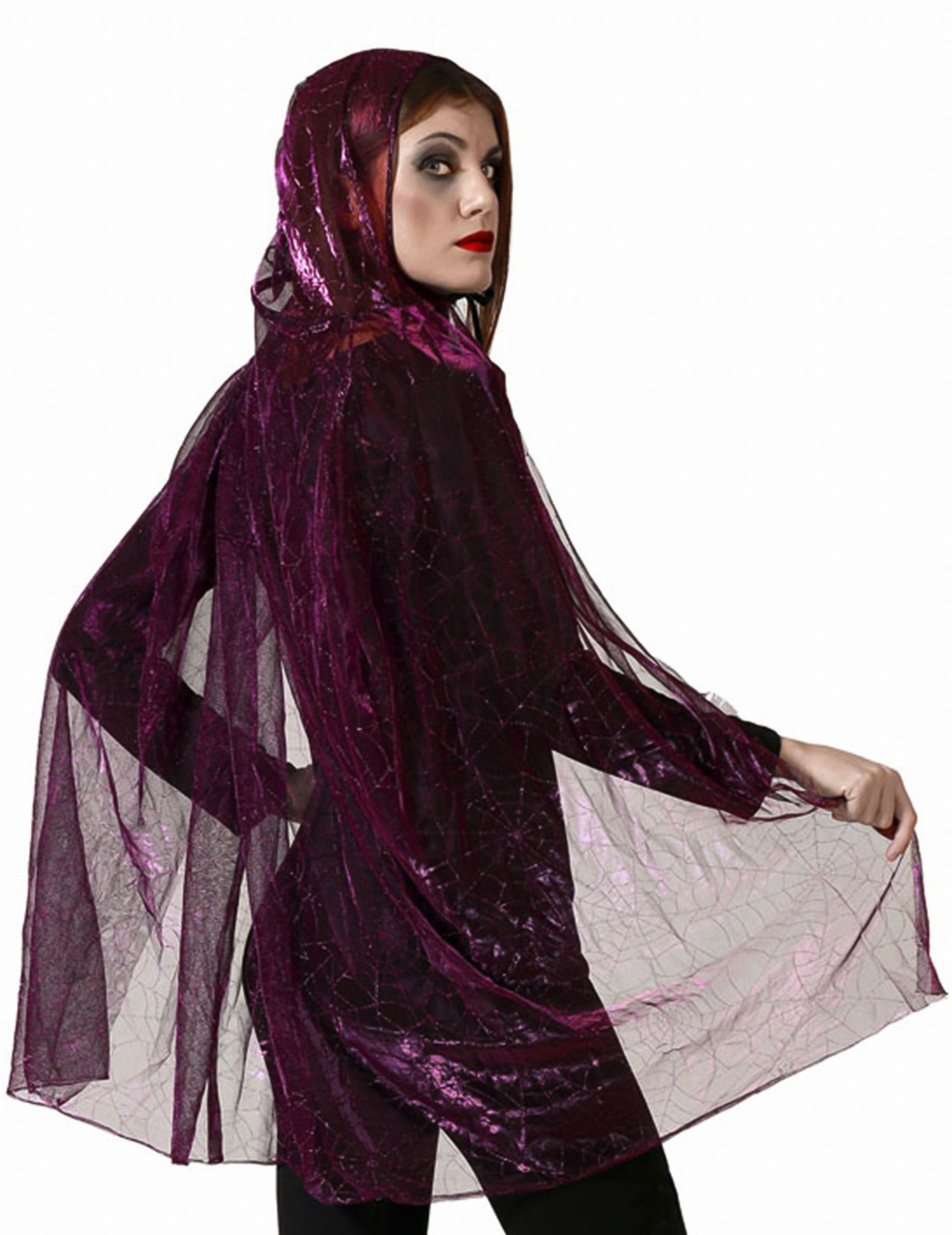 Cape à capuche toile d'araignée pour adulte violette brillante