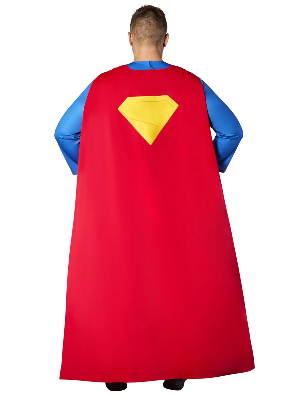 Cape Superman pour adulte rouge avec logo jaune vue de dos