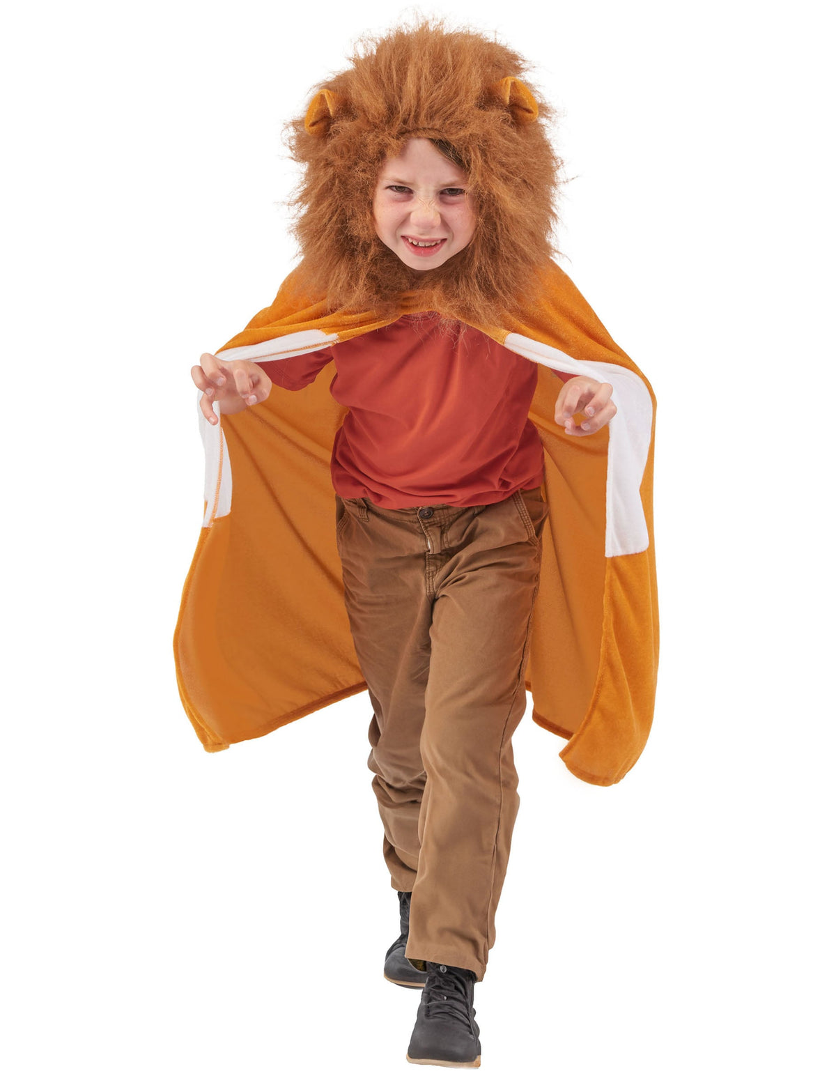Cape lion pour enfant orange et blanc avec crinière
