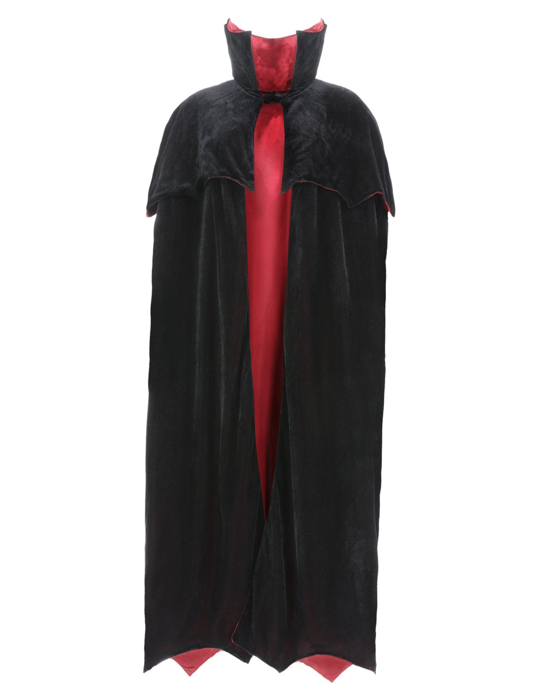 Détail du col montant et de la doublure de la cape de vampire luxe en velours pour adulte