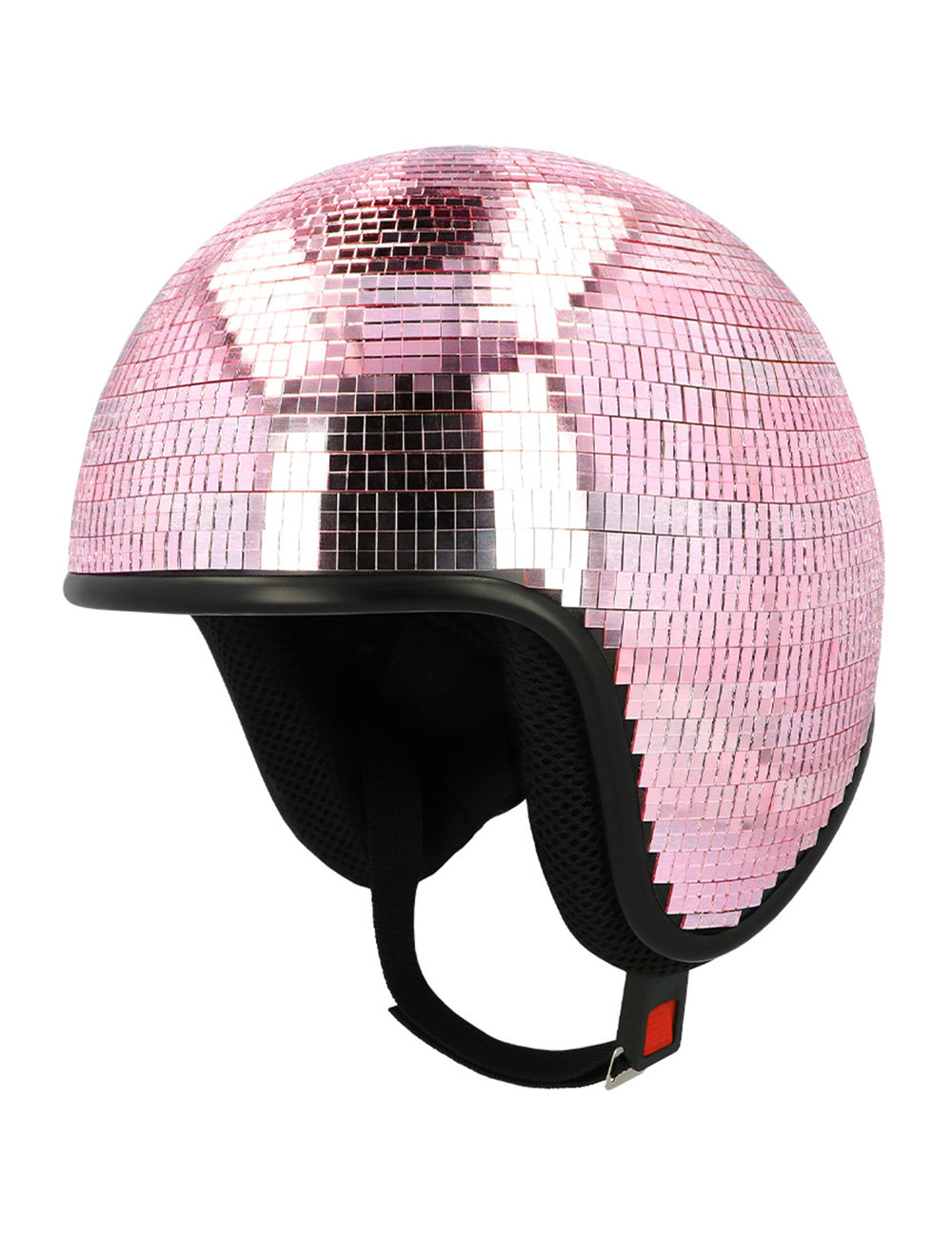 Vue de profil du casque boule à facettes pour adulte rose