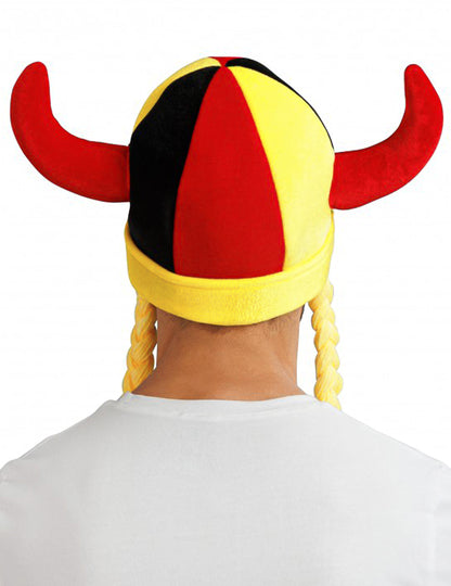 Casque en tissu avec cornes et tresses supporter Allemagne