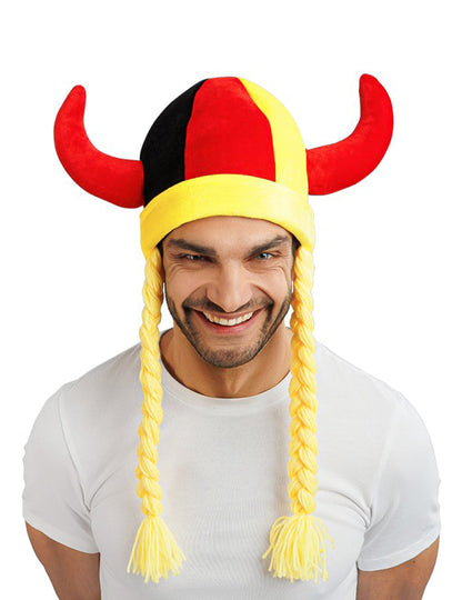 Casque en tissu avec cornes et tresses supporter Allemagne