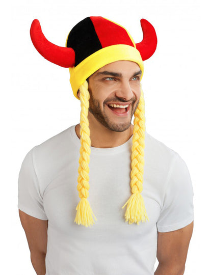 Casque en tissu avec cornes et tresses supporter Allemagne