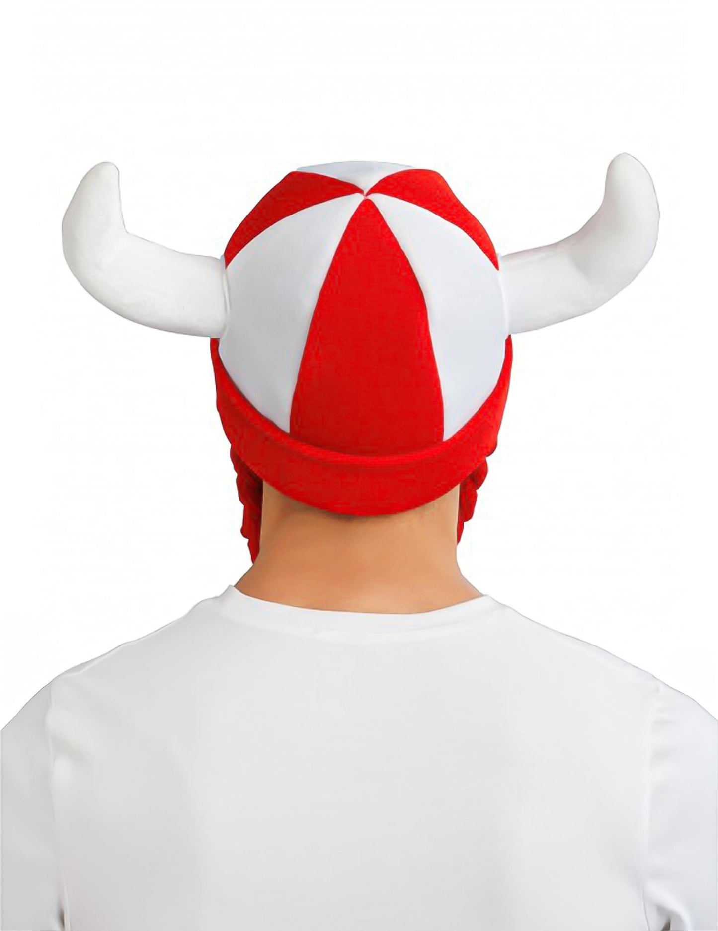 Stoffhelm mit Hörnern und Zöpfen, Fan weiß und rot