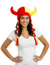 Stoffhelm mit Hörnern und Zöpfen, Fan rot und gelb Spanien