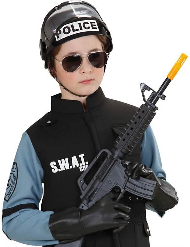 Polizeihelm für Kinder Schwarz mit transparenter Visier