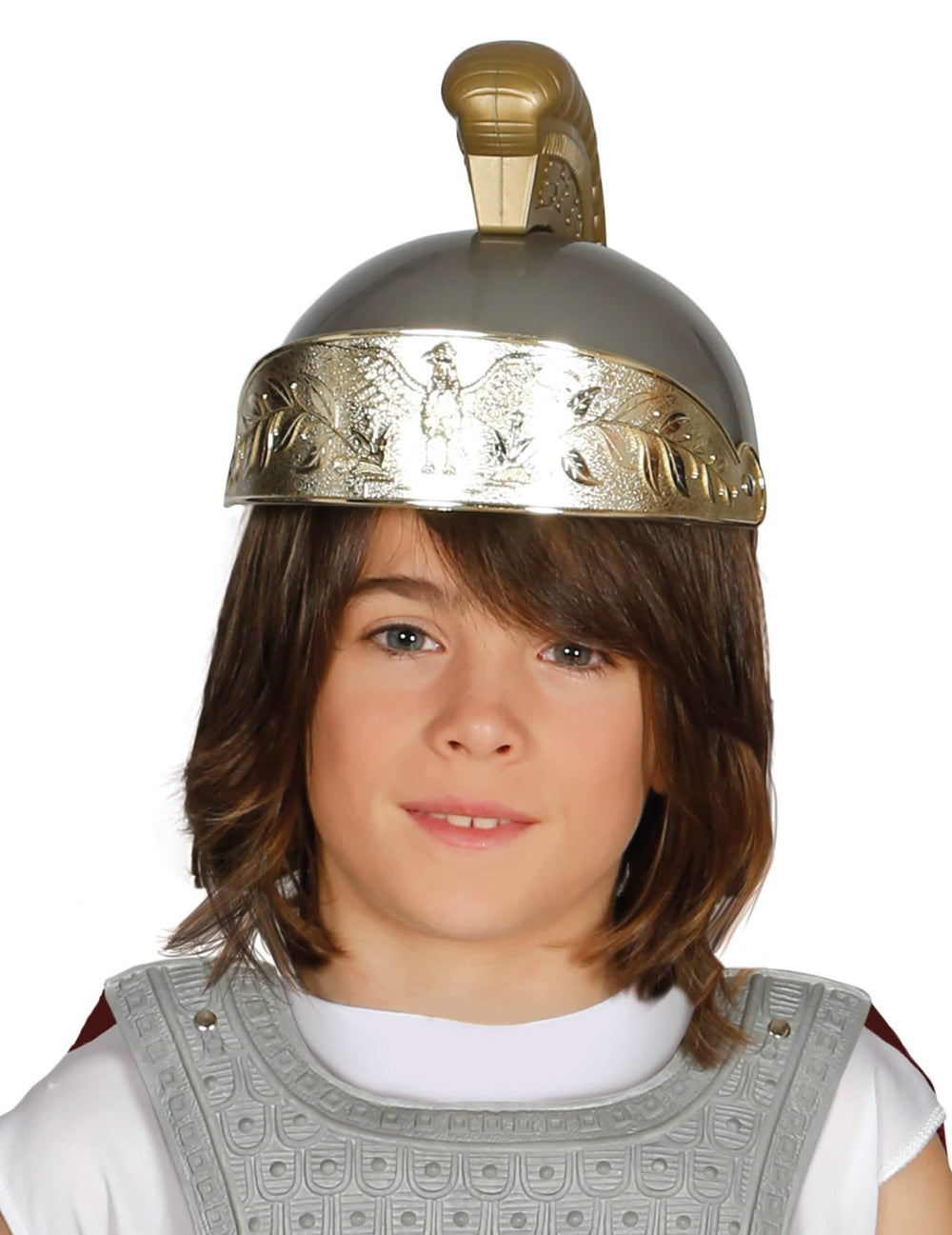 Römischer Helm für Kinder Grau, Silber und Gold mit geformtem Kamm