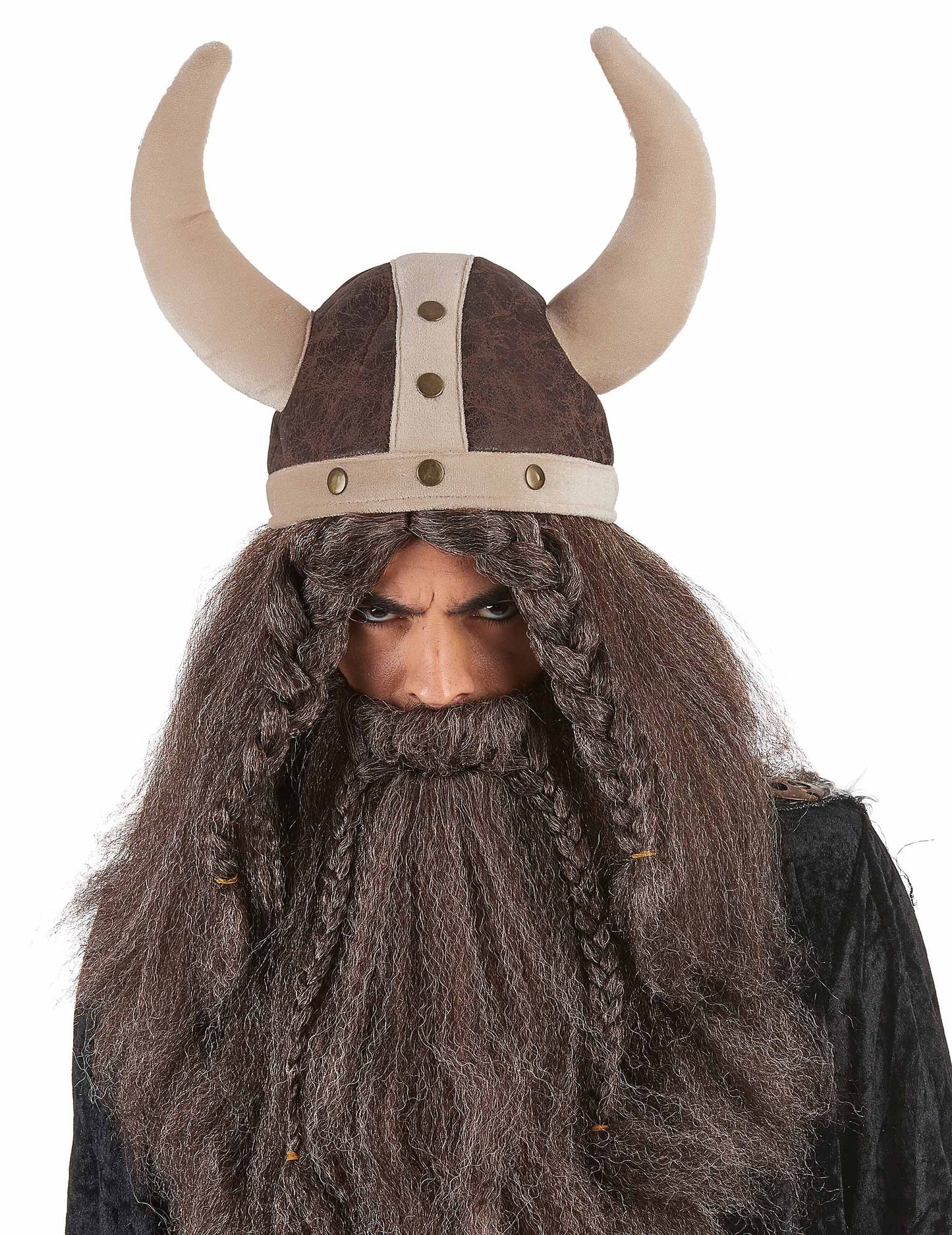 Casque viking souple pour adulte marron avec cornes et barbe
