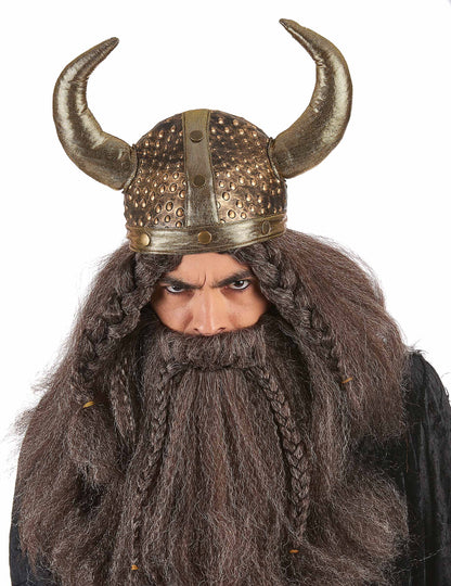 Casque viking pour adulte souple métallisé bronze avec cornes