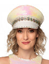 Casquette à sequins réversibles pour adulte nacre et blanc avec bijoux fantaisie