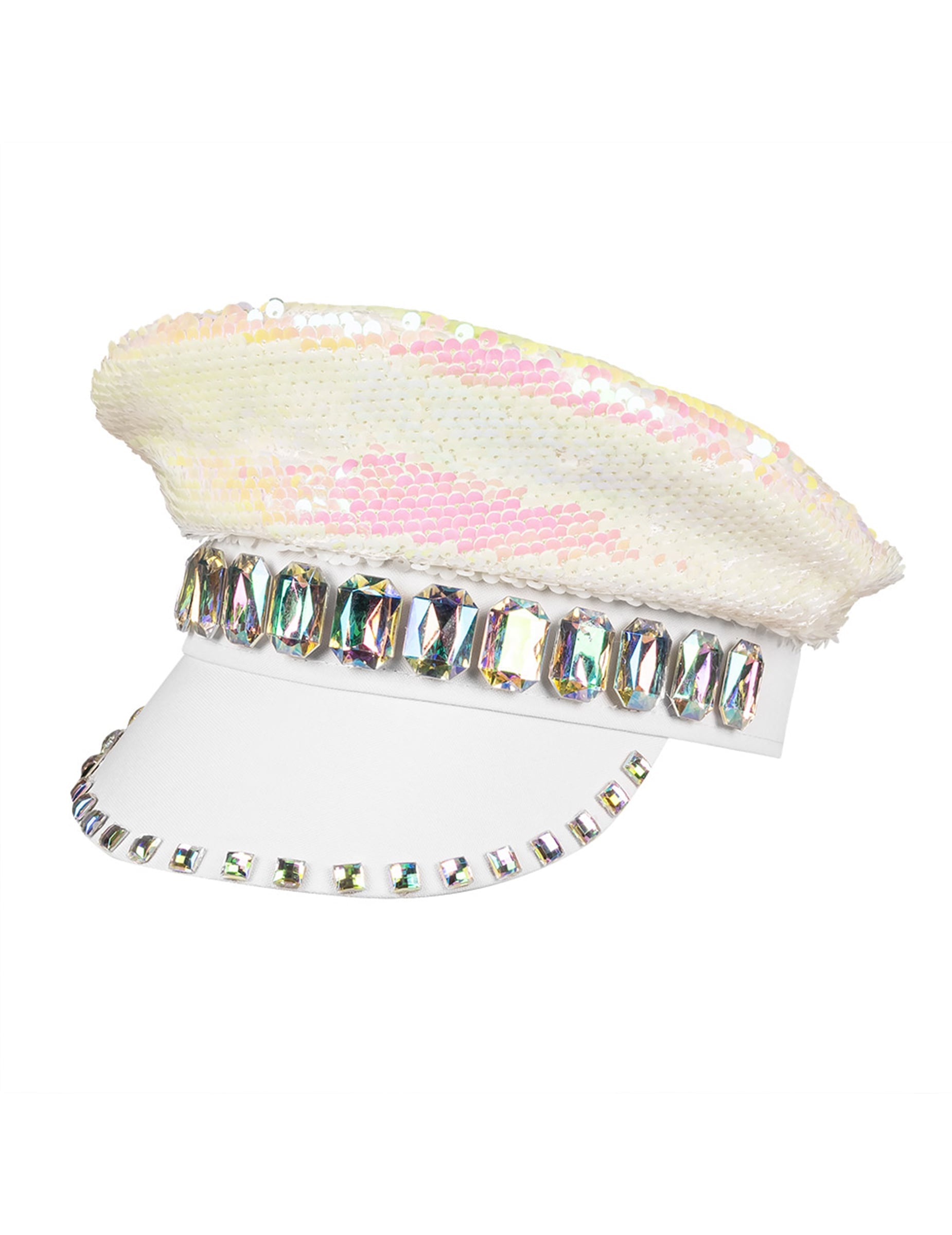 Vue de profil de la casquette à sequins réversibles pour adulte nacre et blanc