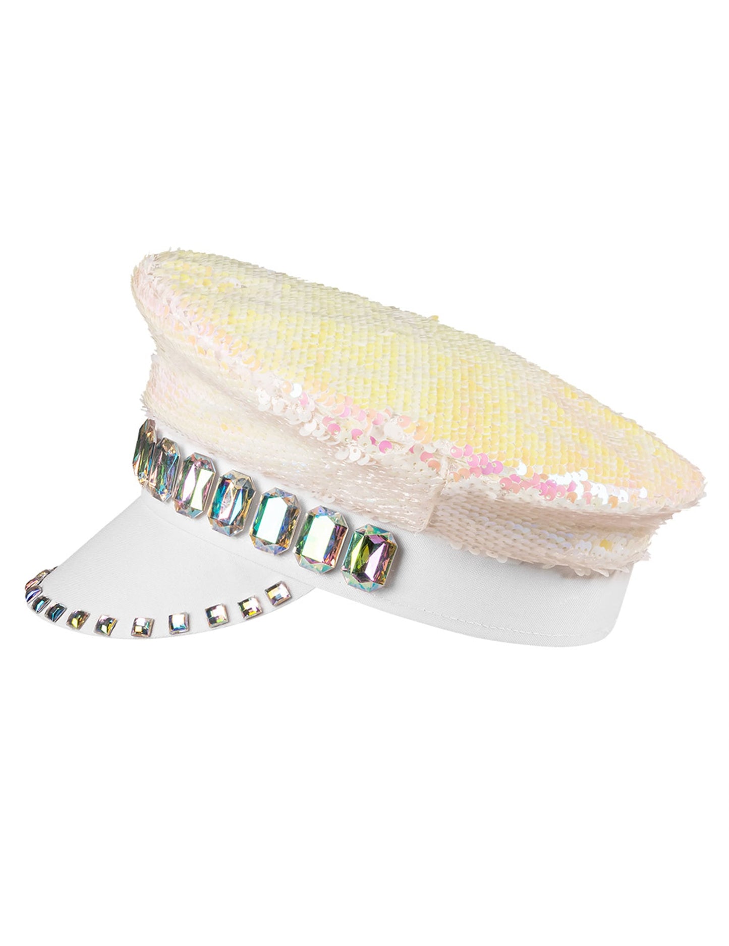 Vue latérale de la casquette à sequins réversibles pour adulte nacre et blanc