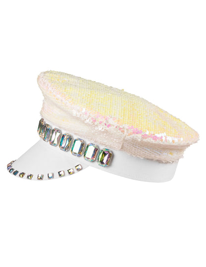 Vue latérale de la casquette à sequins réversibles pour adulte nacre et blanc