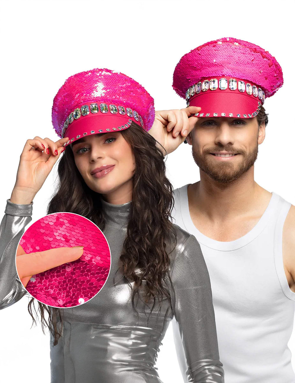 Casquette à sequins réversibles pour adulte rose fluo avec strass