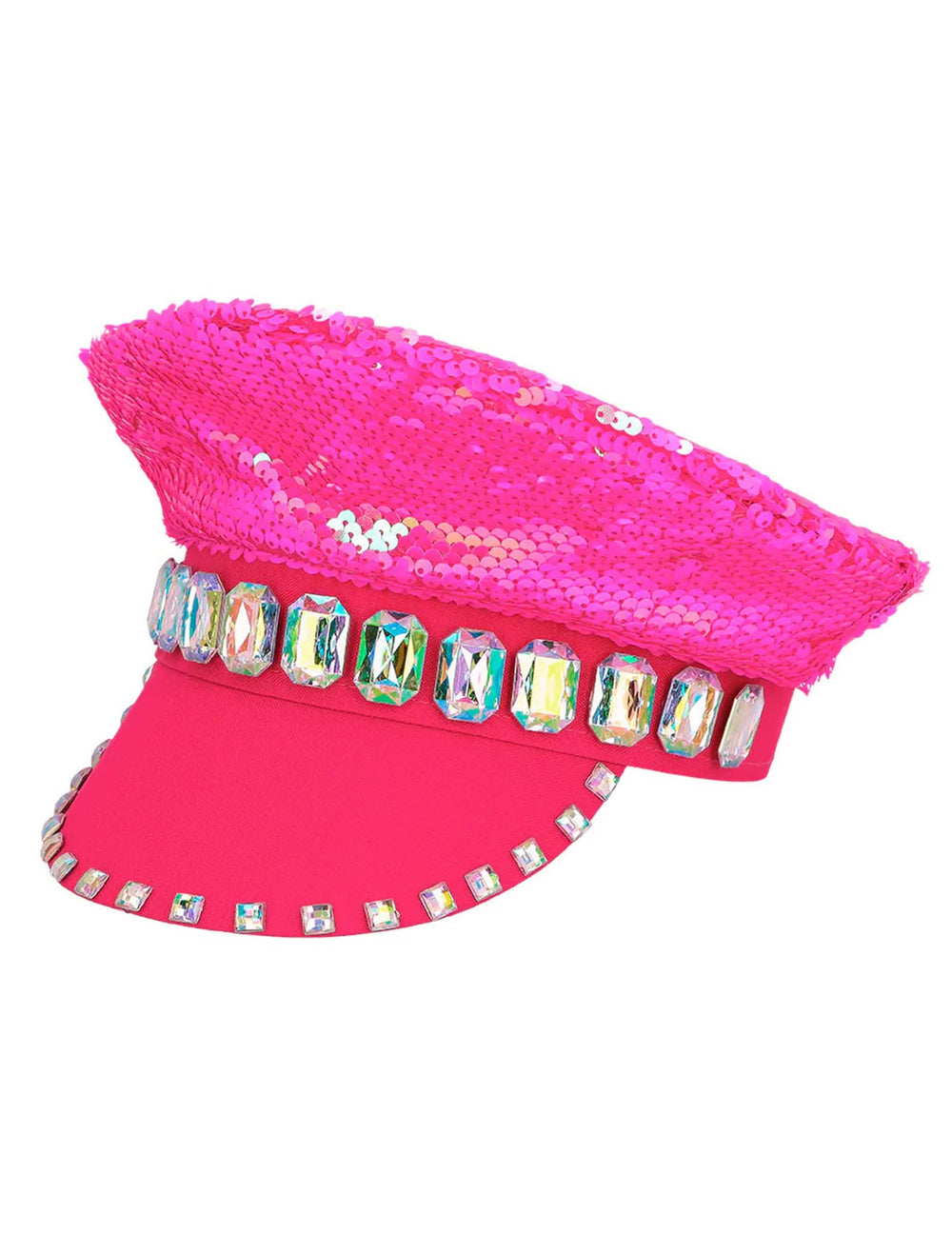 Casquette à sequins réversibles pour adulte rose fluo avec bijoux