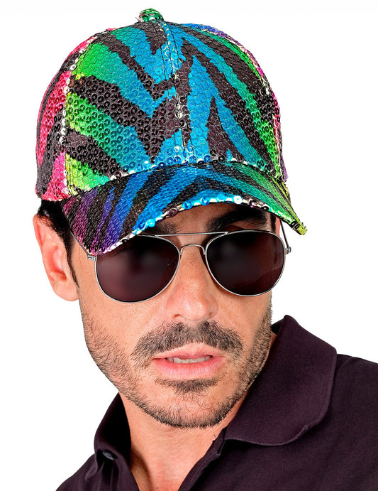 Bunte Tiger-Paillettenkappe für Erwachsene