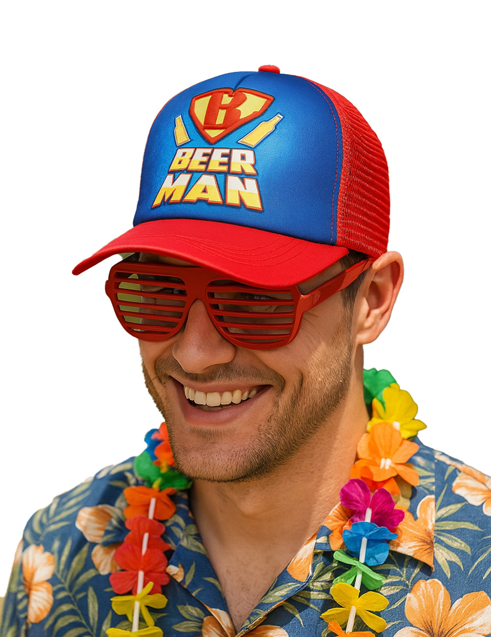 Casquette Beerman pour adulte rouge et bleue avec logo jaune