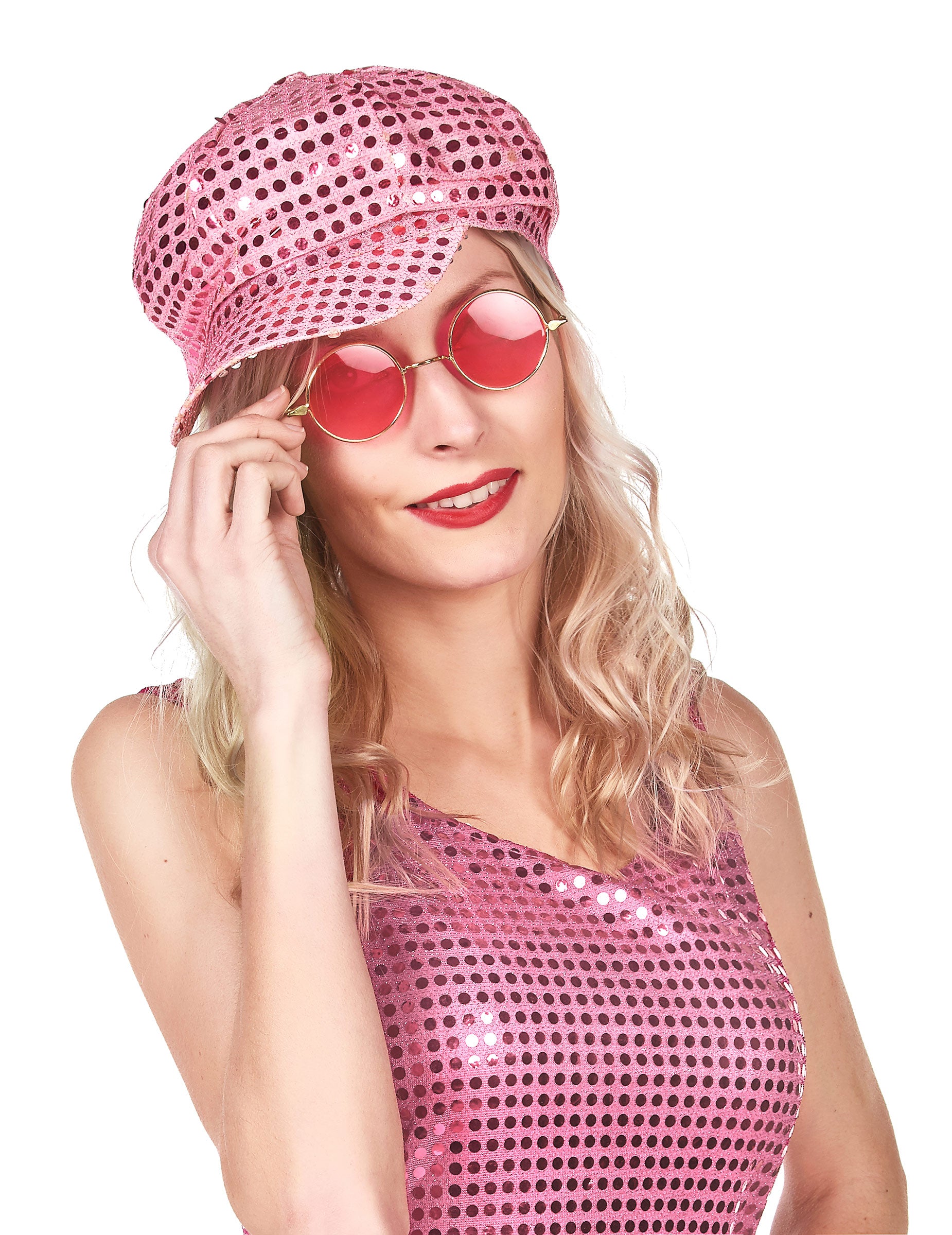 Casquette disco à sequins pour adulte rose