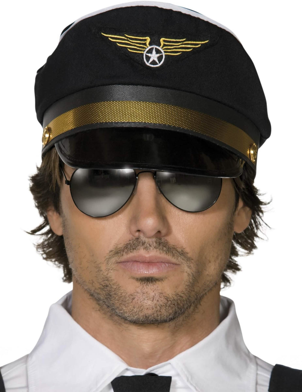 Vue de face avec lunettes aviateur de la casquette de pilote pour adulte