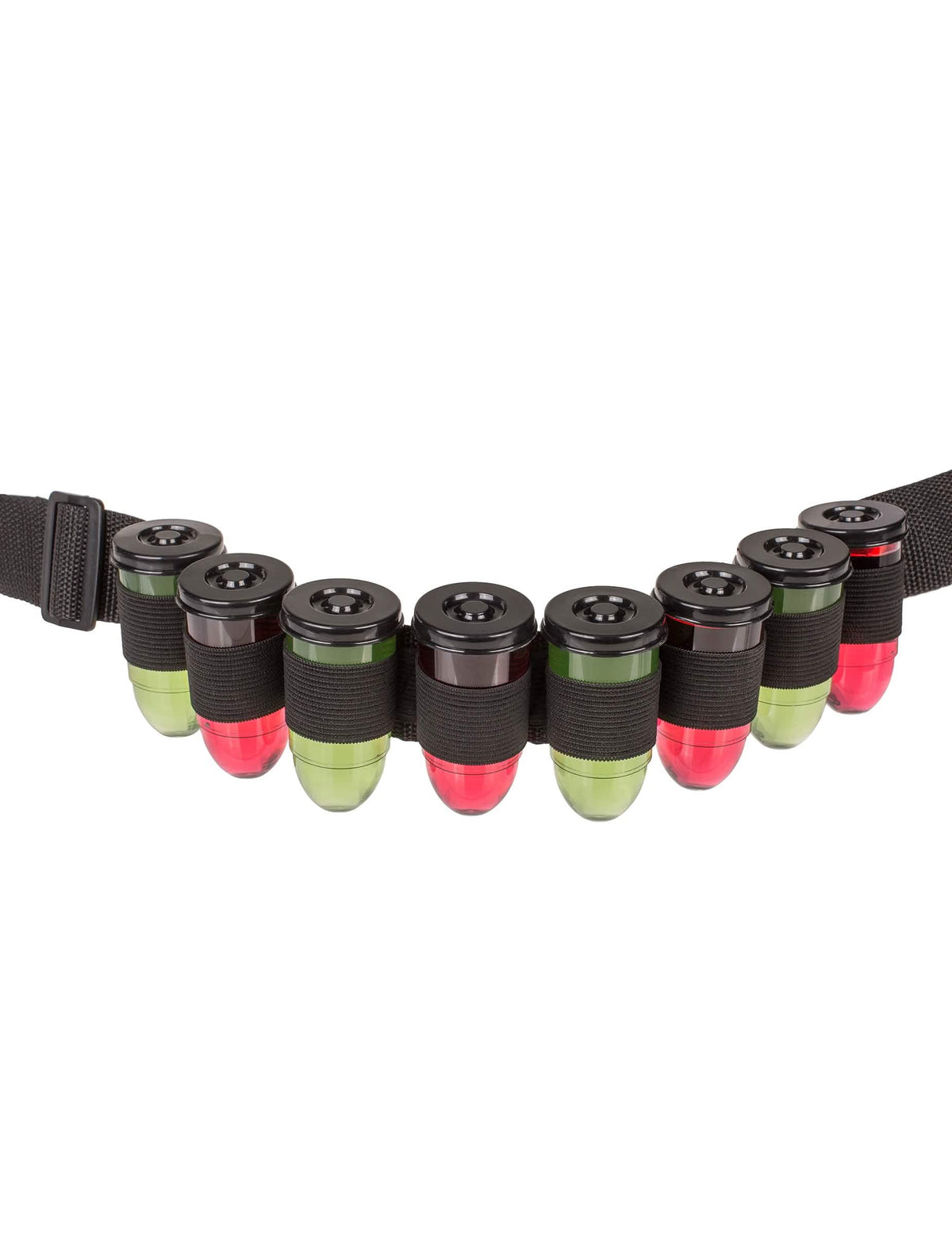 Gros plan sur les fioles en forme de balles de la ceinture à shooters pour adulte