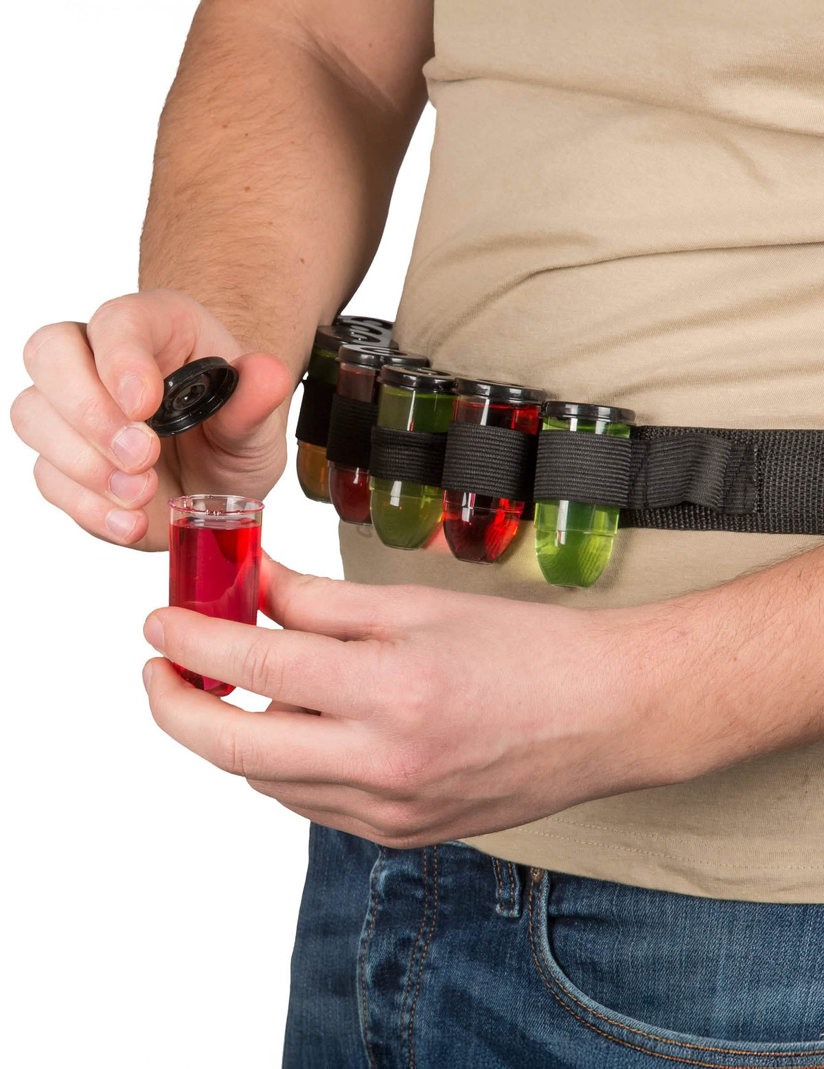 Ceinture à shooters pour adulte noire avec fioles multicolores