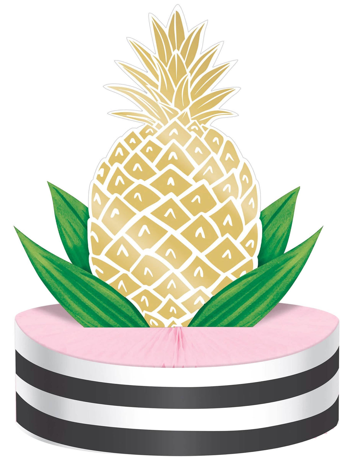 Centre de table en carton ananas doré pour fête rose alvéolé à rayures noires