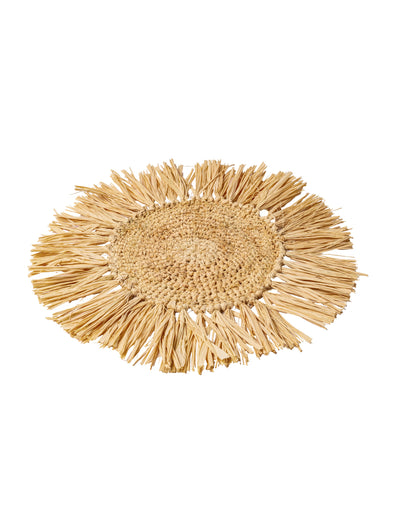 Bali Raffia Tischaufsatz rund 36 cm mit Fransen