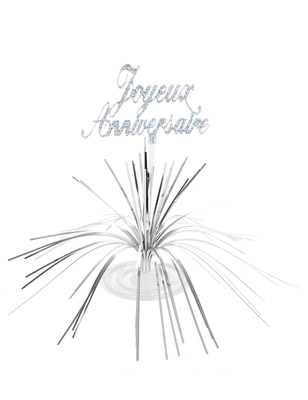 Centre de table Joyeux Anniversaire pour fête argenté scintillant