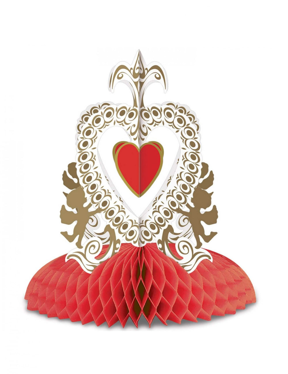 Centre de table vintage saint valentin pour décoration rouge avec cœurs et angelots